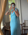 Vintage 90s Aqua Ruffle Slip Dress with Organza Scarf