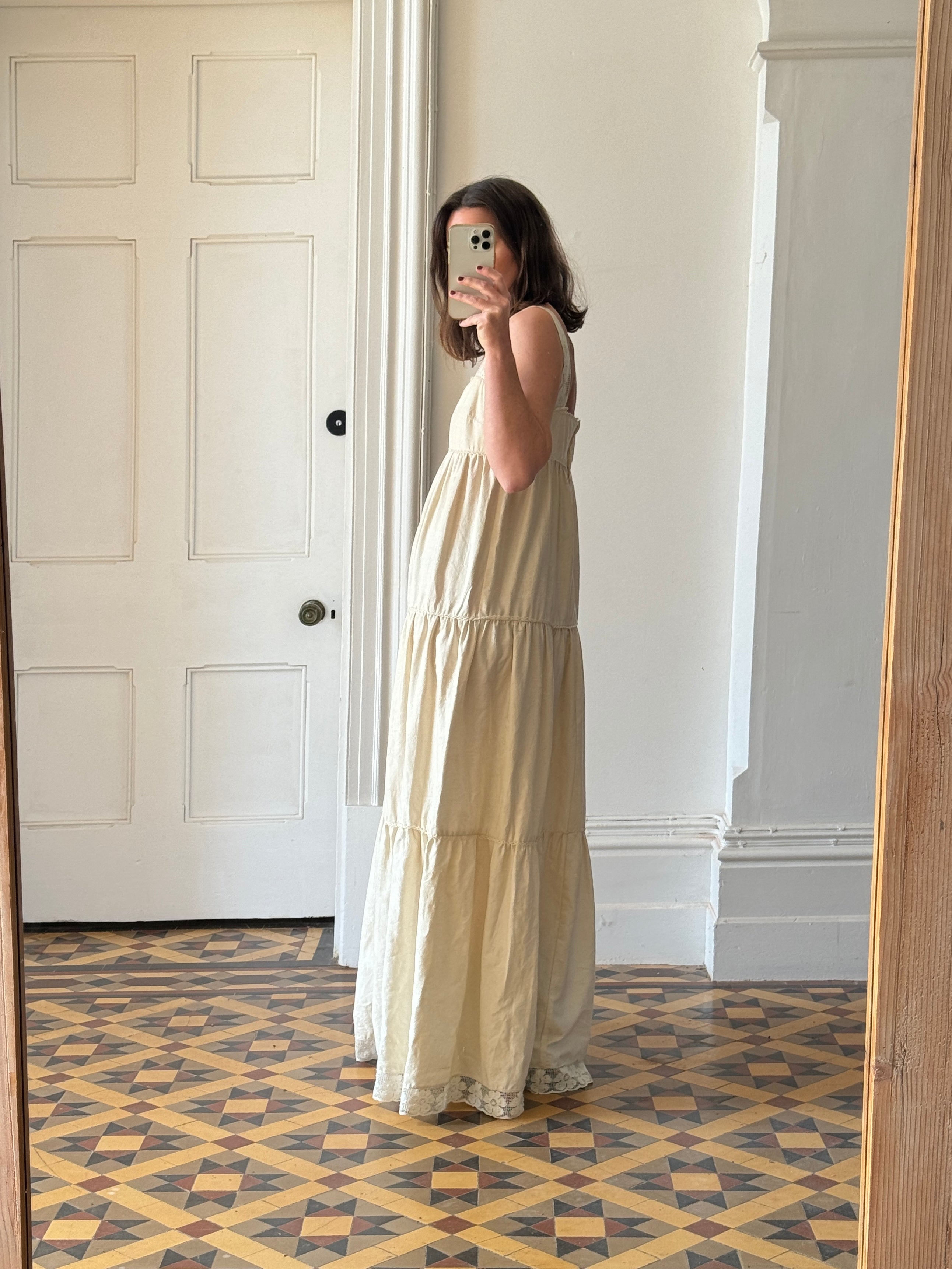 Vintage 70s Cotton Sundress Creme