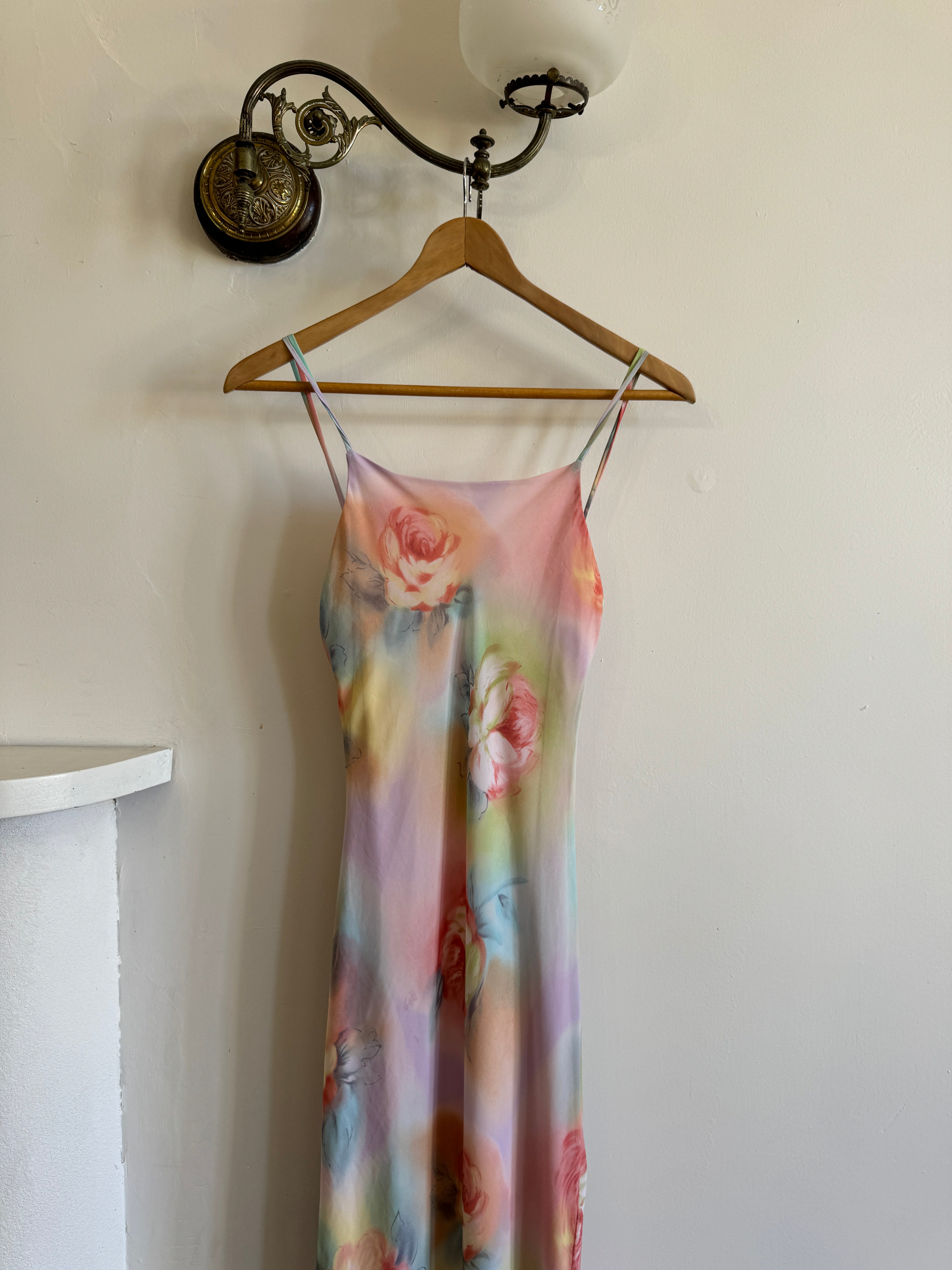 Vintage 90s Cloudy Floral Strappy Midi Dress