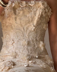 Vintage 90s Haute Couture 3D Floral Strapless Wedding Gown