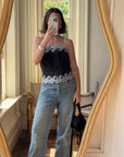 Vintage 90s Black Lace Up Corset with Contrast Flowers