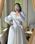 Vintage 70s Taffeta Frill Wedding Dress with Bow