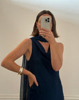 Vintage 90s Navy Cowl Neck Dress with Scarf