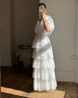 Vintage 70s Tiered Lace Wedding Dress Crisp White
