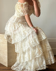 Vintage 70s Tiered Lace Wedding Dress With Bows