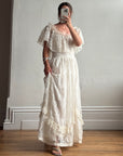 Vintage 70s Prairie Lace Wedding Dress Creme