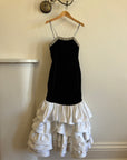Vintage 80s Union Made Velvet Fishtail Ruffle Gown With Rhinestones