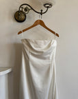 Vintage 90s Ivory Strapless Wedding Dress with Chiffon High Split