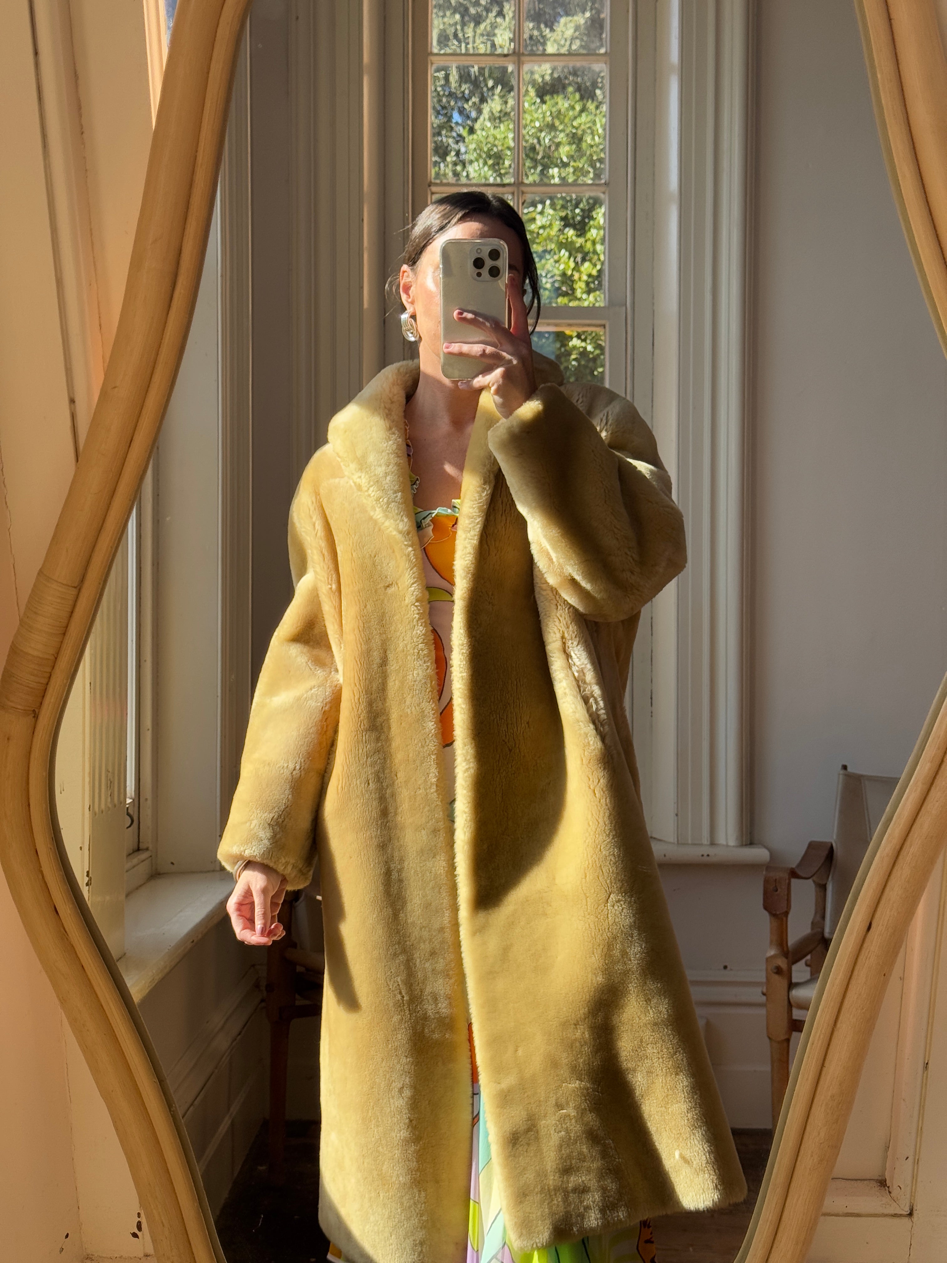 Vintage 70s Faux Shearling Butter Caramel Coat