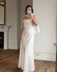 Vintage Y2K Rosette Bridal Slip Dress Champagne Satin