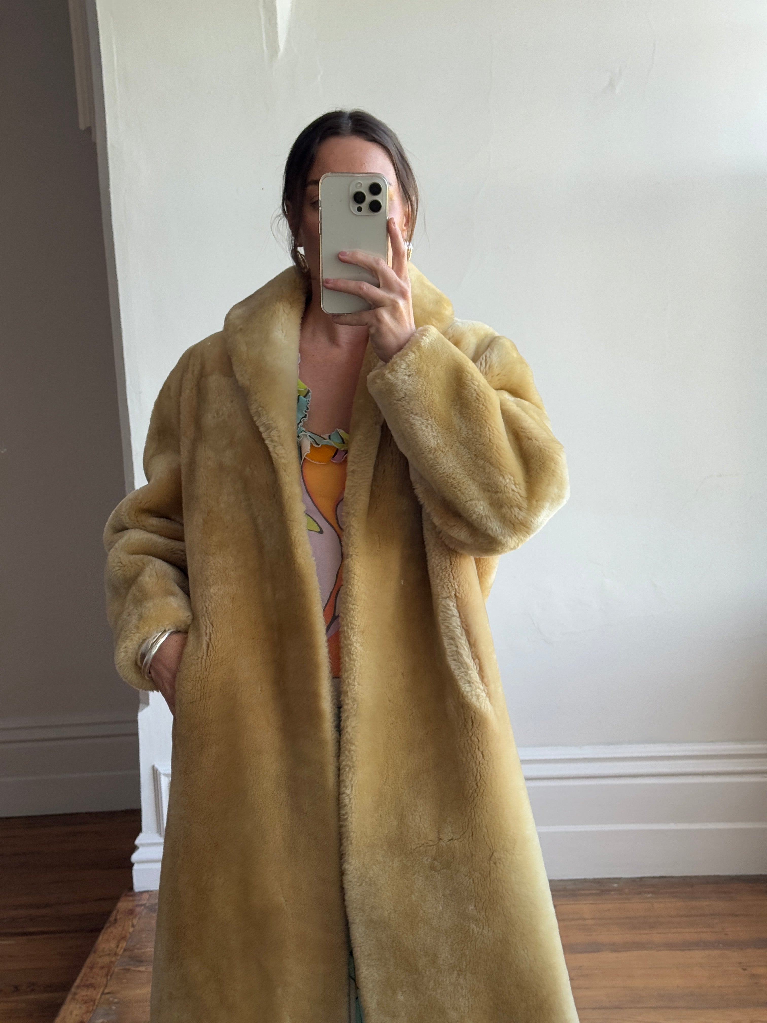 Vintage 70s Faux Shearling Butter Caramel Coat