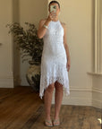 Vintage 90s Crochet Linen Handkerchief Halter Dress