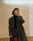 Vintage Dark Grey Wool Boxy Trench Coat