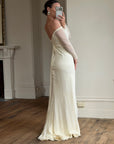 Vintage 90s Pure Silk Chiffon Empire Bow Off Shoulder Wedding Dress
