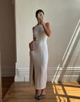 Vintage 90s Body Con Ivory Dress with Gold Hardware