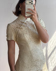 Vintage 90s Mandarin Collar Guipure Lace Midi Dress