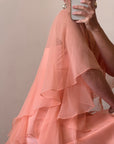 Vintage 70s Apricot Maxi Dress with Sheer Cape