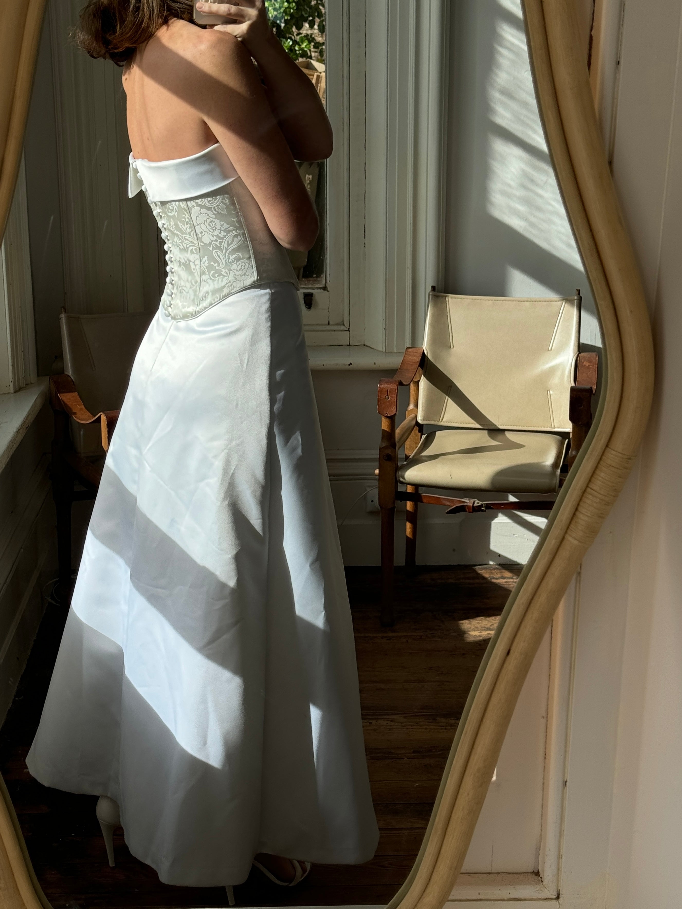 Vintage 90s Two Piece Satin Bridal Skirt and Jacquard Bodice