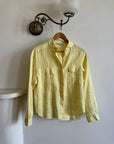 Vintage 90s Pure Linen Button Up Shirt Blouse Lemon