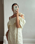 Vintage 80s Drop Waist Quilted Wedding Dress Creme
