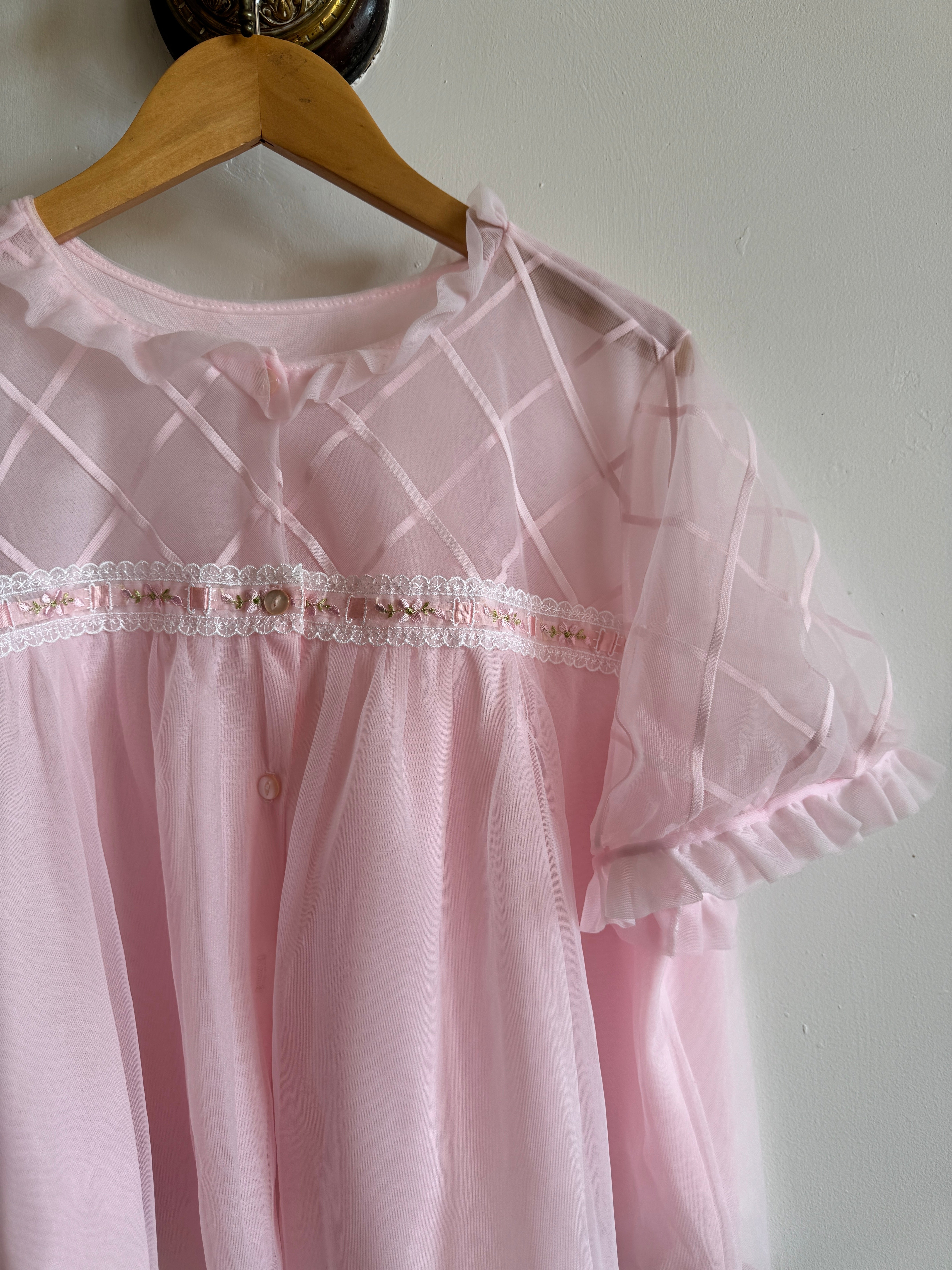 Vintage 50s Sheer Babydoll Blouse Baby Pink