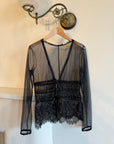 Vintage Jenny Bannister Sheer Mesh Beaded Tie Blouse