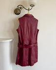 Vintage 90s Burgundy Leather Zip Front Dress