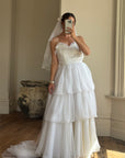 Vintage 70s Tiered Bubble Chiffon Wedding Dress