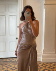 Vintage 90s Australian Made Bronze Satin Party Dress