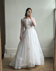 Vintage 50s Basque Waist Sheer Floral Wedding Dress