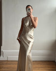 Vintage 90s Plein Sud Champagne Satin Halter Gown