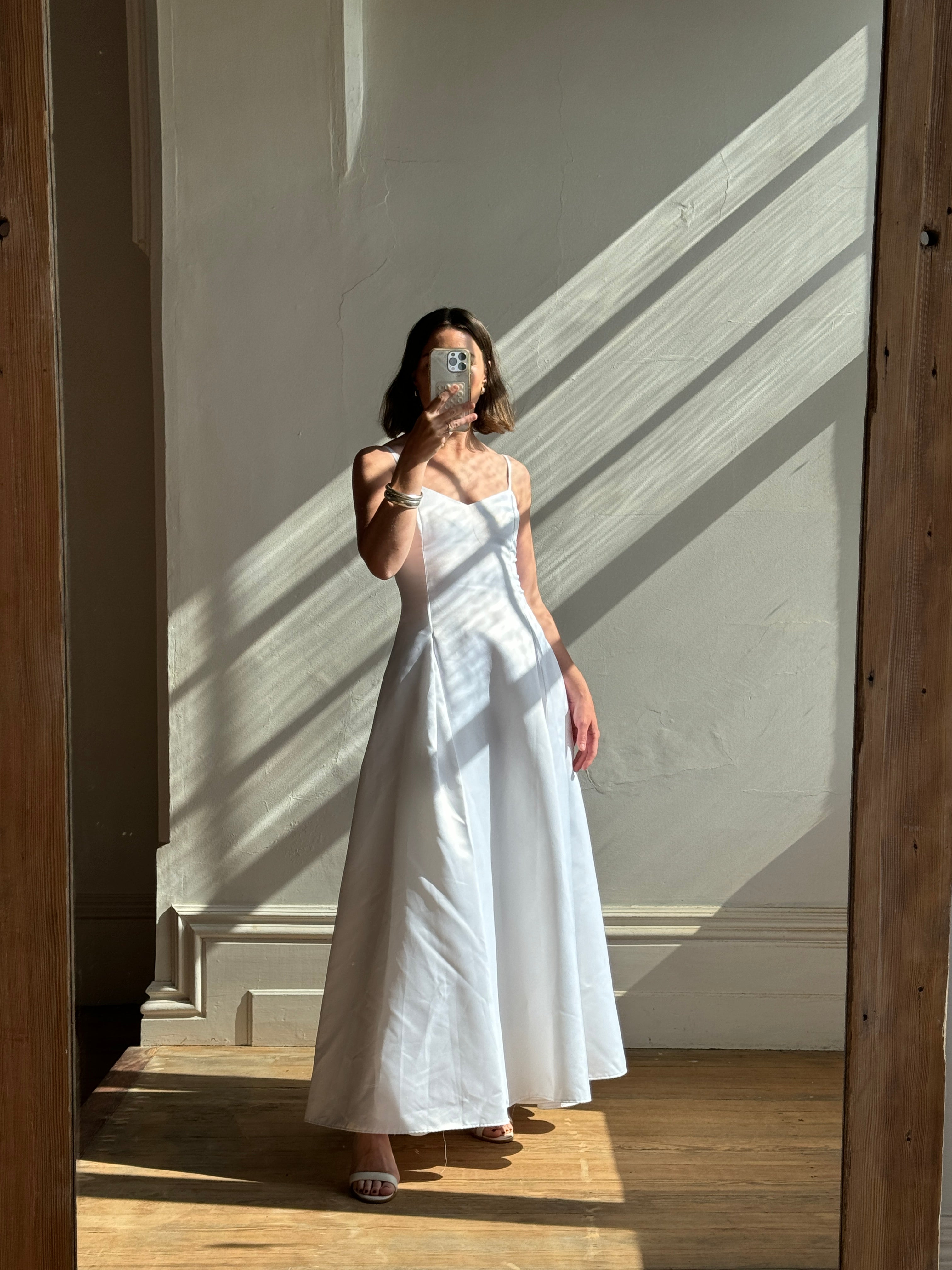 Vintage 90s Satin Strappy Pleated Wedding Dress