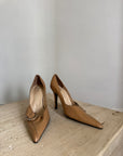 Vintage Y2K Tan Leather Buckle Stiletto Heels