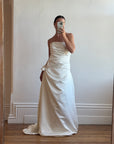 Vintage Y2K Satin Drop Waist Strapless Wedding Gown
