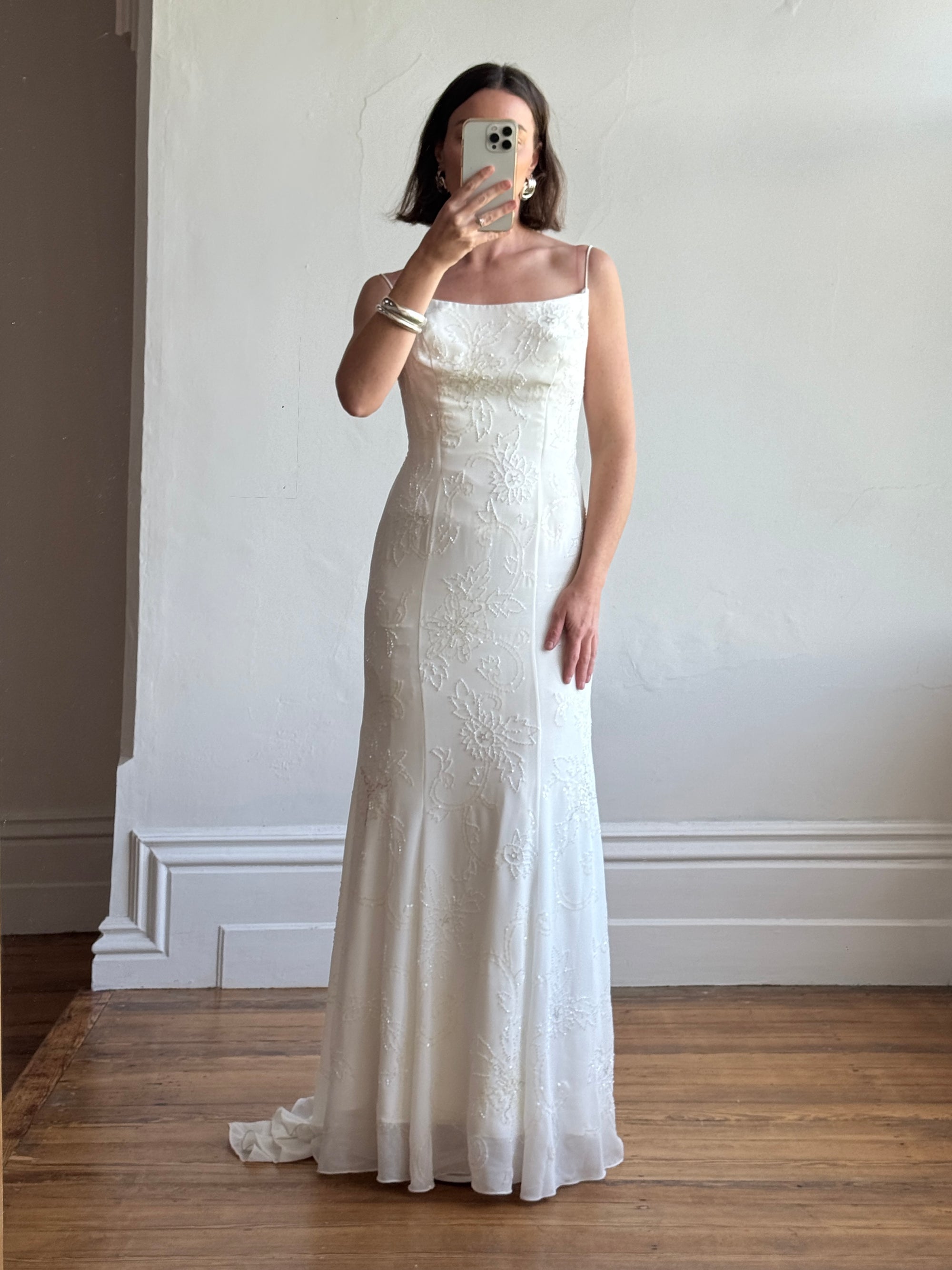 Vintage Y2K Slinky Beaded Wedding Slip Dress