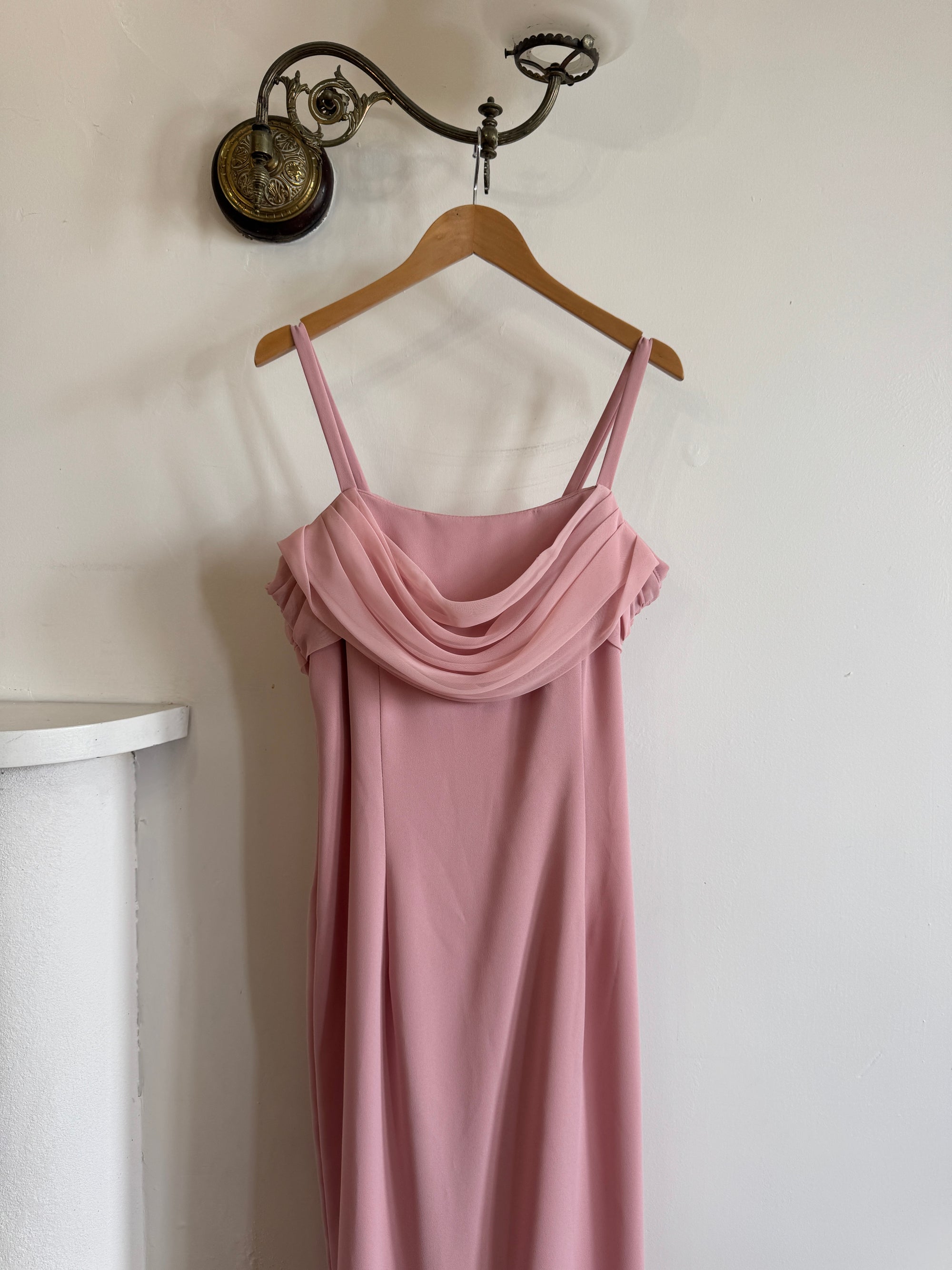 Vintage 90s Crepe Cowl Neck Slip Dress Dusty Rose