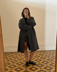 Vintage Dark Grey Wool Boxy Trench Coat