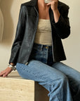 Vintage 90s Zip Front Leather Jacket Noir