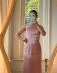 Vintage 90s Dusty Rose Satin High Neck Dress