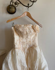 Vintage 90s Strapless Rosette Bubble Wedding Gown Peachy Creme