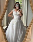Vintage 80s Pearl Embellished Chiffon Princess Wedding Dress
