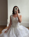 Vintage 80s Pearl Embellished Chiffon Princess Wedding Dress