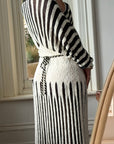 Vintage 70s Knit Batwing Midi Dress Black and Cream