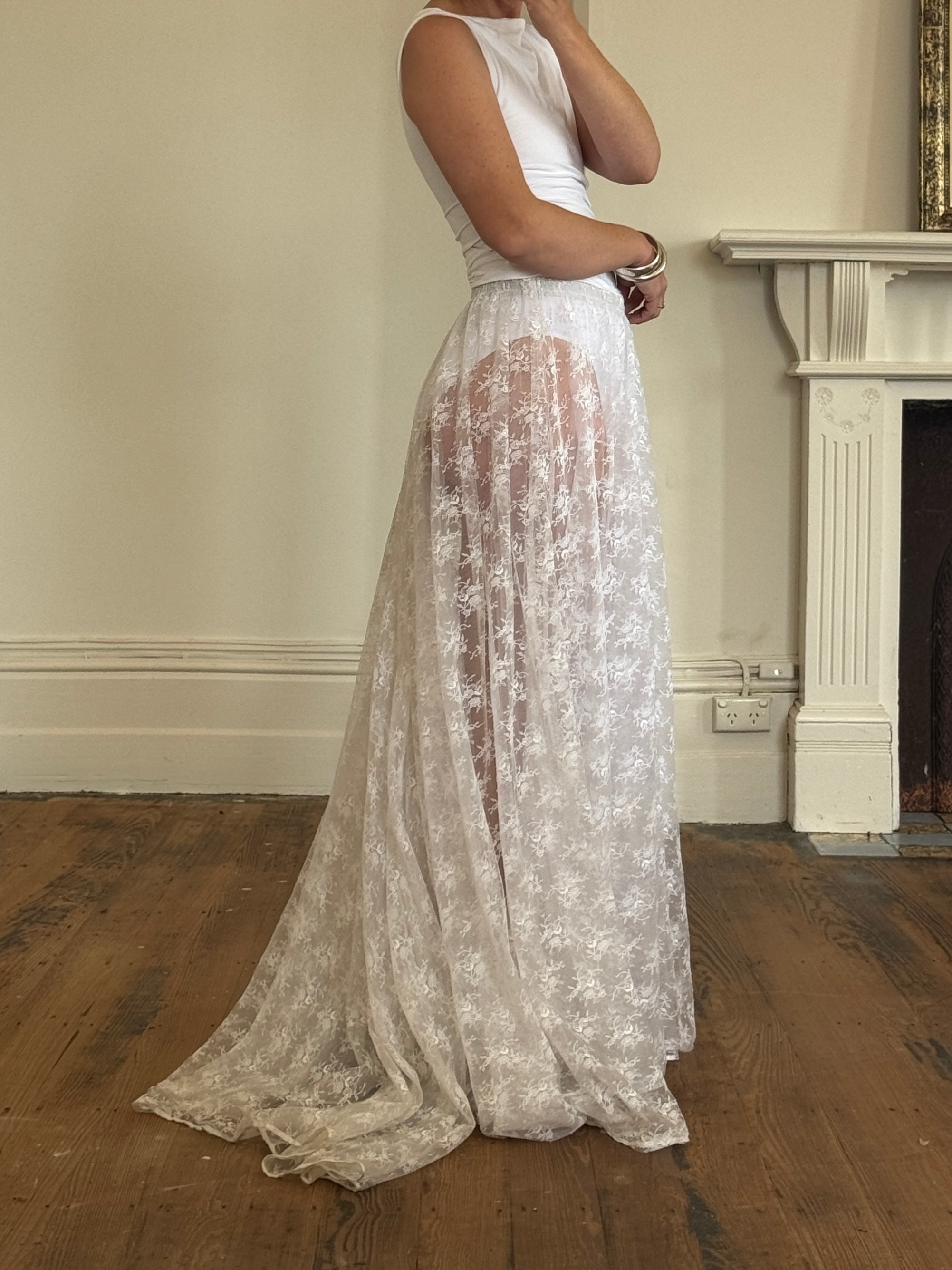 Vintage Lace Bridal Skirt with Train