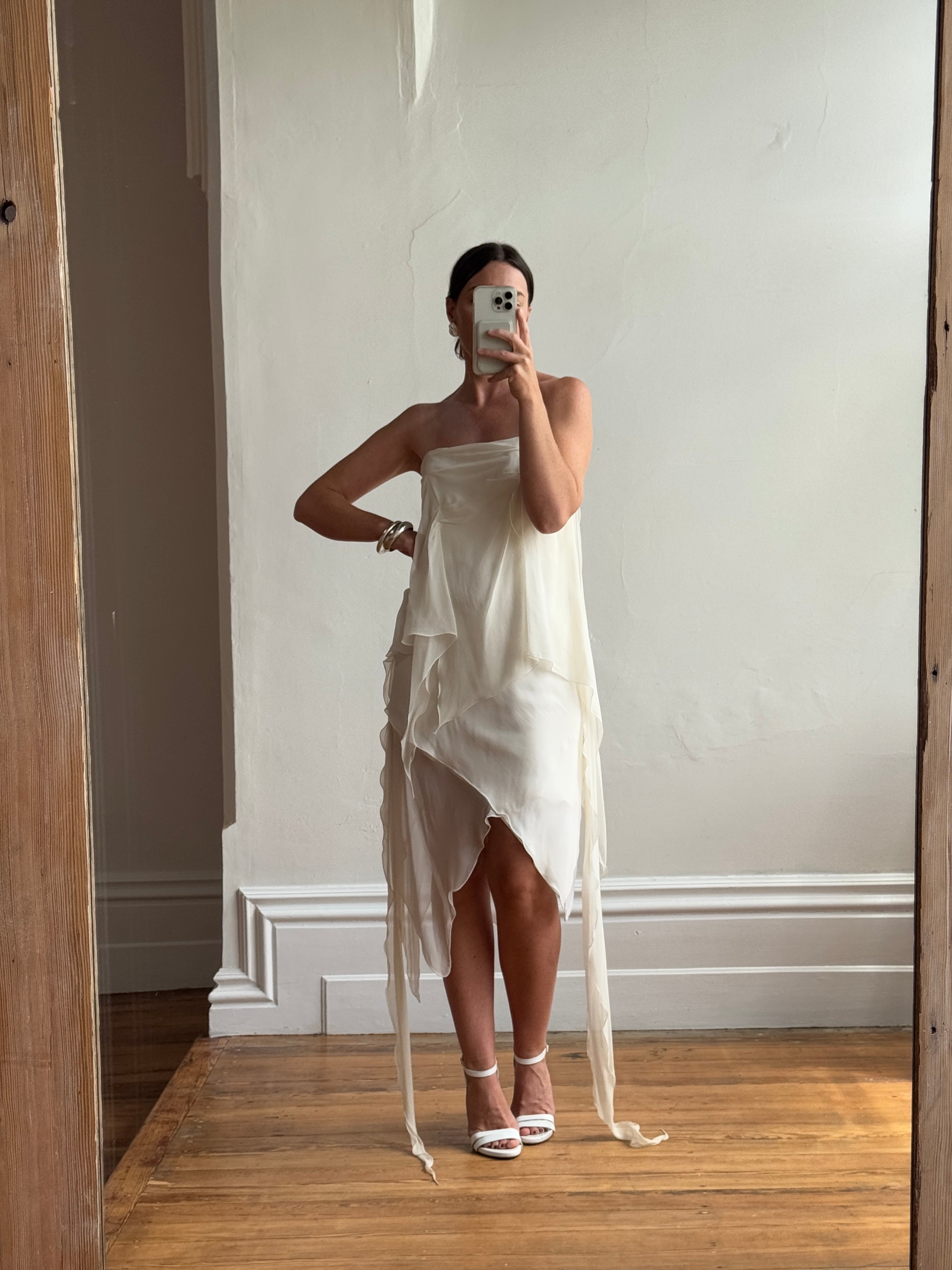 Vintage Y2K Strapless Pure Silk Fairy Dress Creme