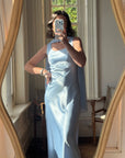 Vintage 90s Australian Made Satin Prom Dress with Scarf Ice Blue