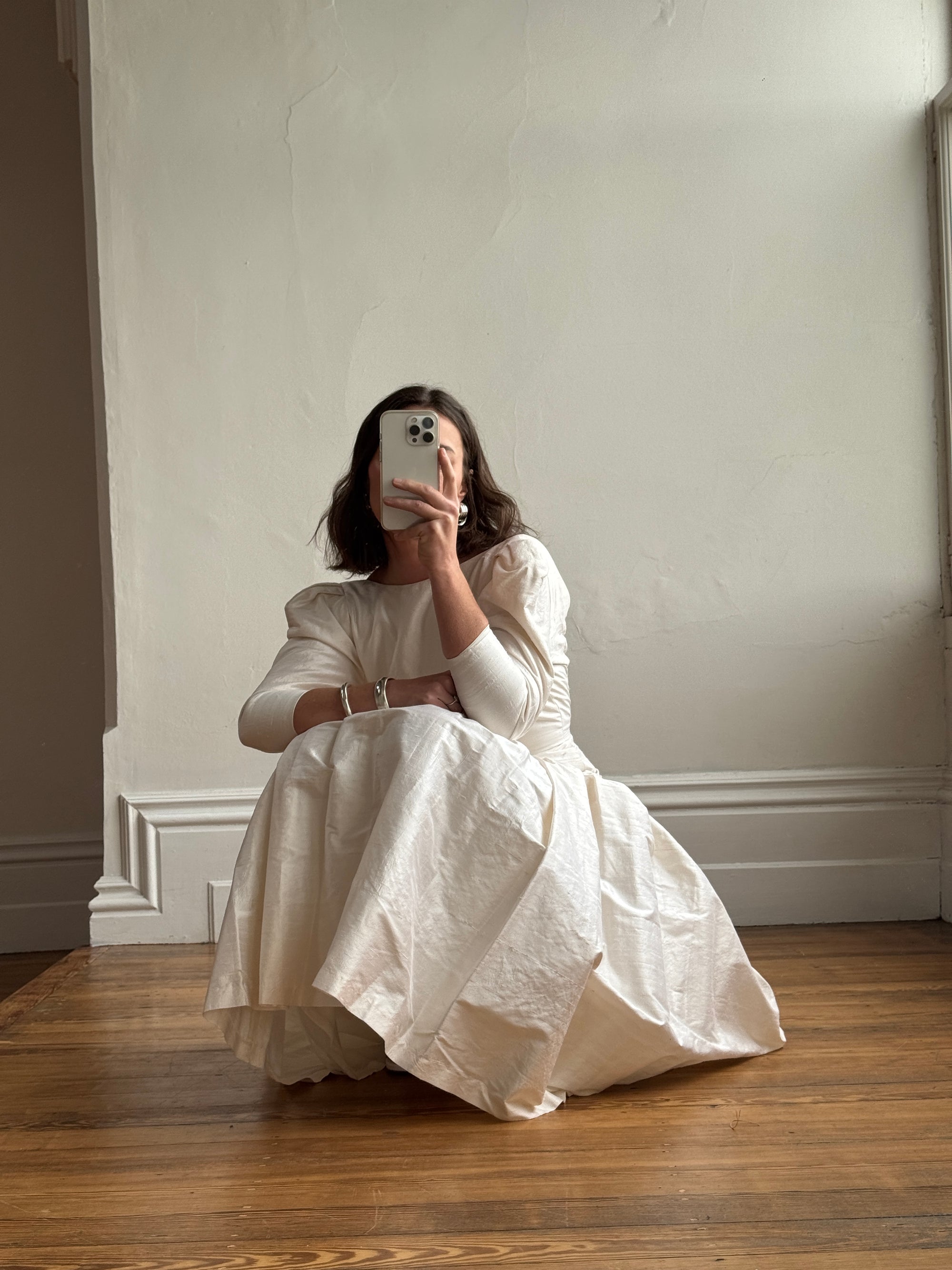 Vintage 80s Pure Silk Drop Waist Bridal Midi