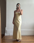 Vintage 90s Butter Yellow Organza Bias Slip Dress