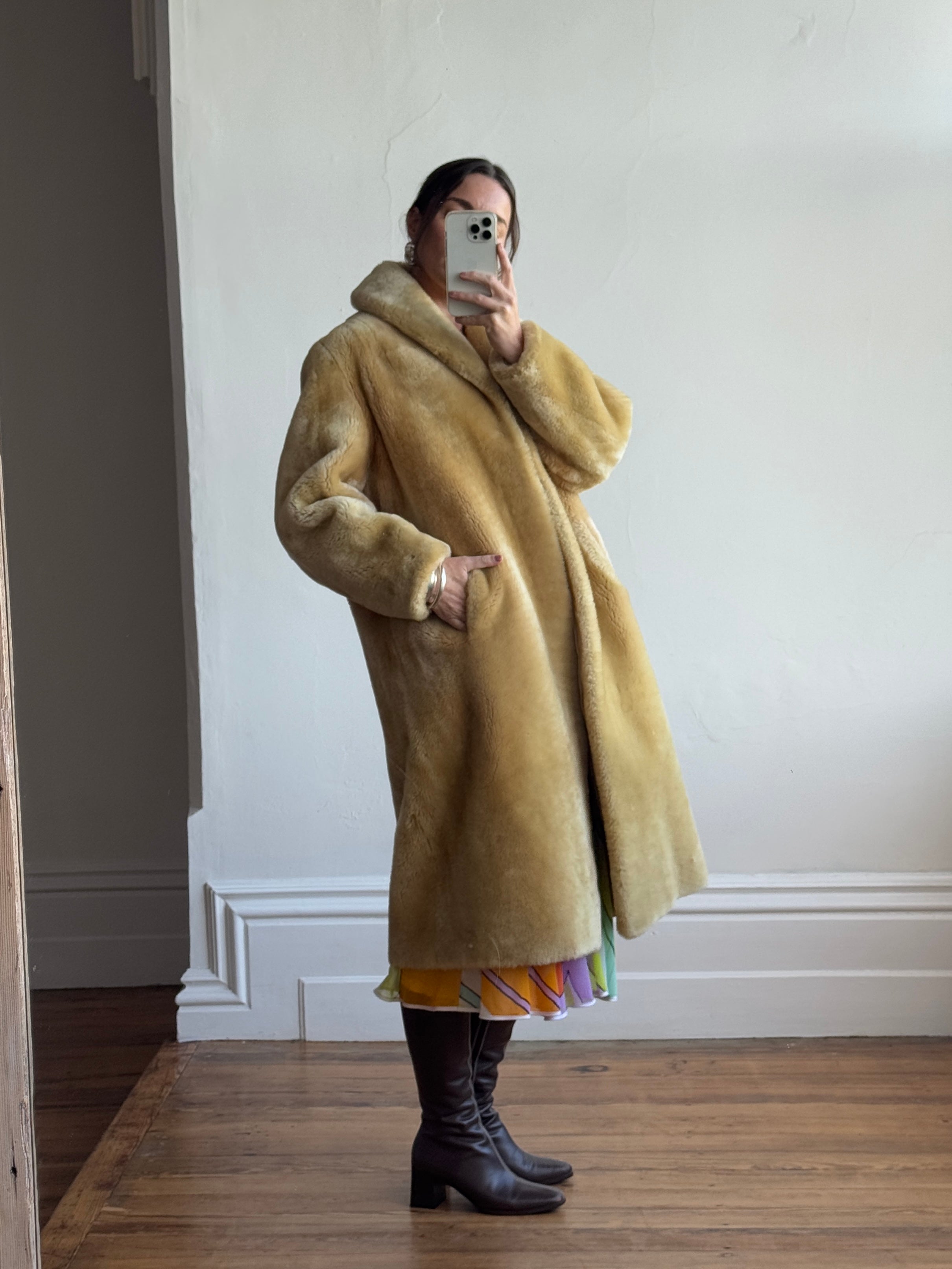 Vintage 70s Faux Shearling Butter Caramel Coat