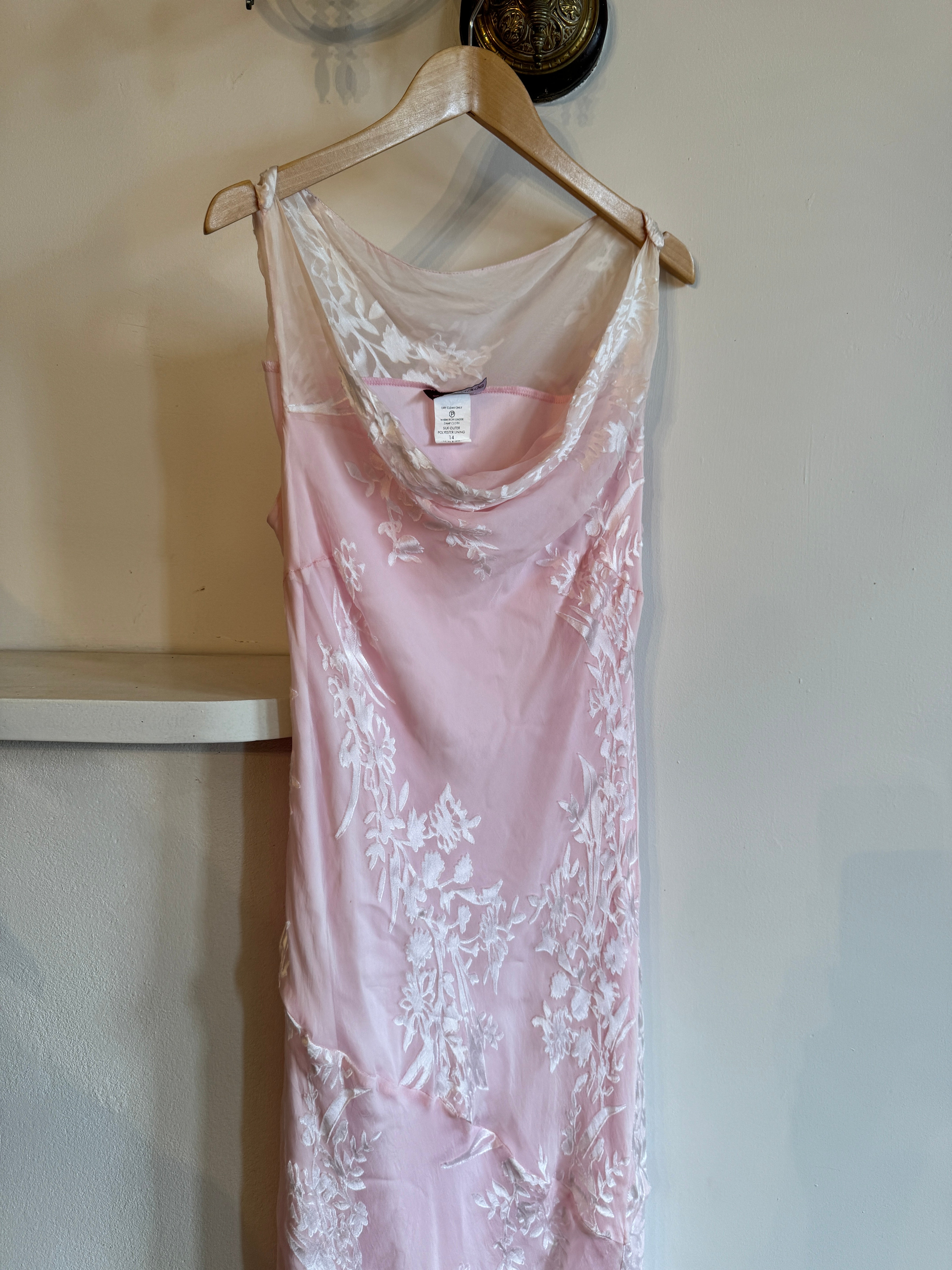 Vintage Y2K Silk Cowl Neck Midi Soft Pink